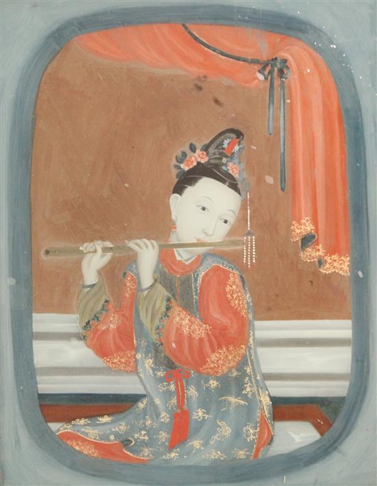 19th century Chinese School A Chinese flautist 9.75 x 7.75in.